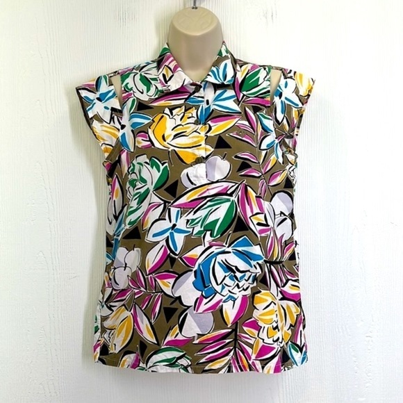 Christian Dior Sport -Colorful Floral Pattern Cutout 3 Button Short Sleeve Top S - Picture 2 of 13